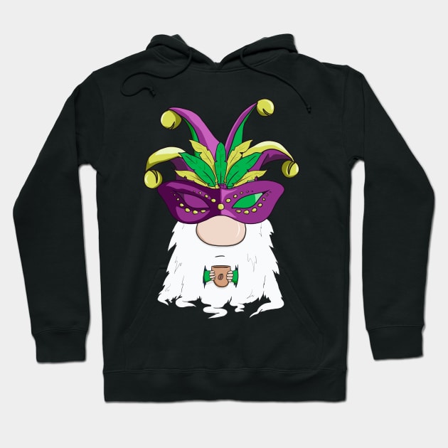 Funny Gnome in Mask Coffee Lover Carnival Party Mardi Gras Hoodie by Ai Wanderer